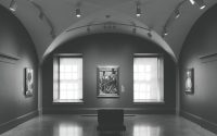 Elegant black and white interior of an art museum gallery in Washington, DC.